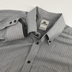 Lacoste Button Down Gray‎ Plaid Button Down Long Sleeve Mens 42 (Large ) Shirt